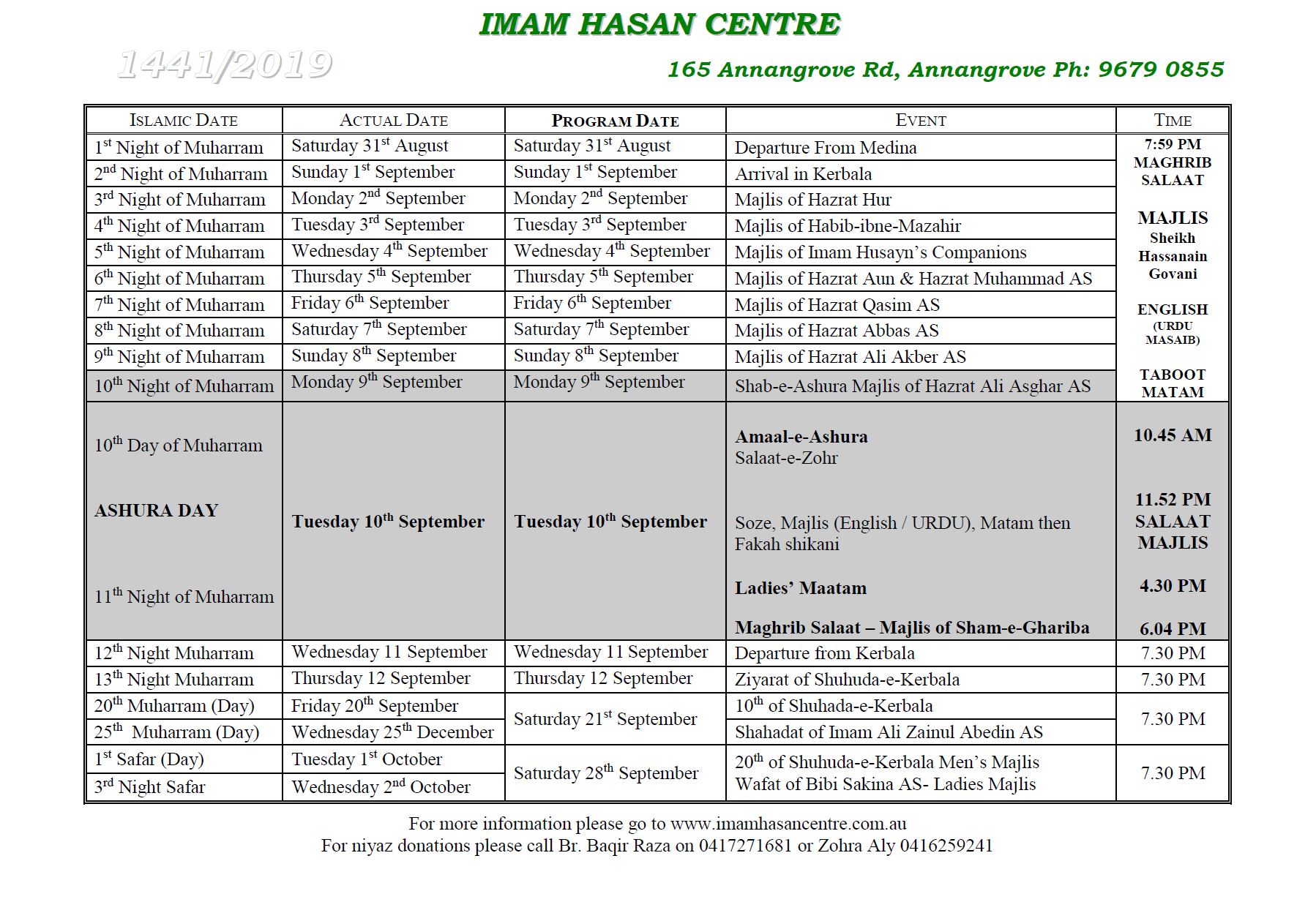 Muharrum 1441 – IHC CALENDAR – Sheikh Hasnain Govani & TEJANI BROTHERS