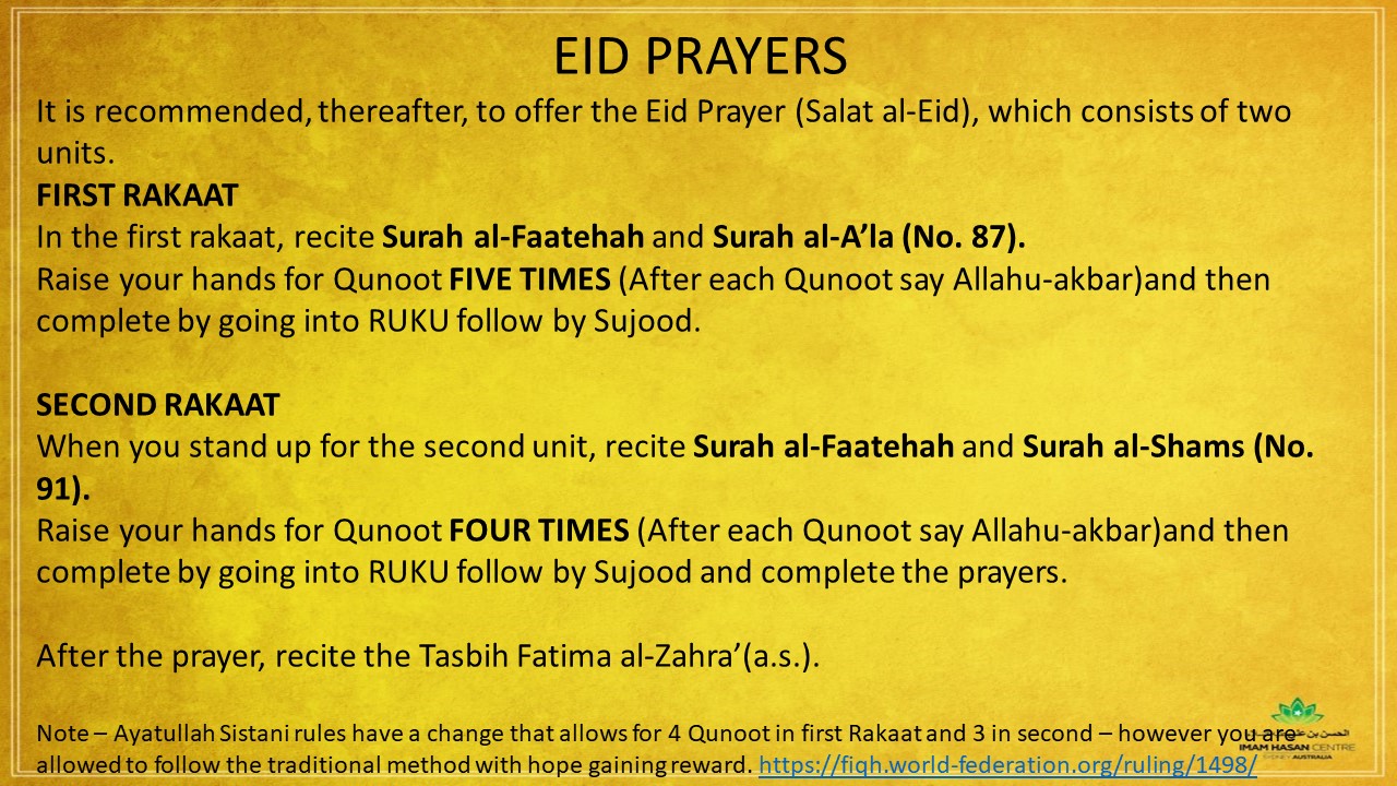 How to pray Eid Prayers – EID is expected to be Monday 25th May for Ayatullah Sistani Followers