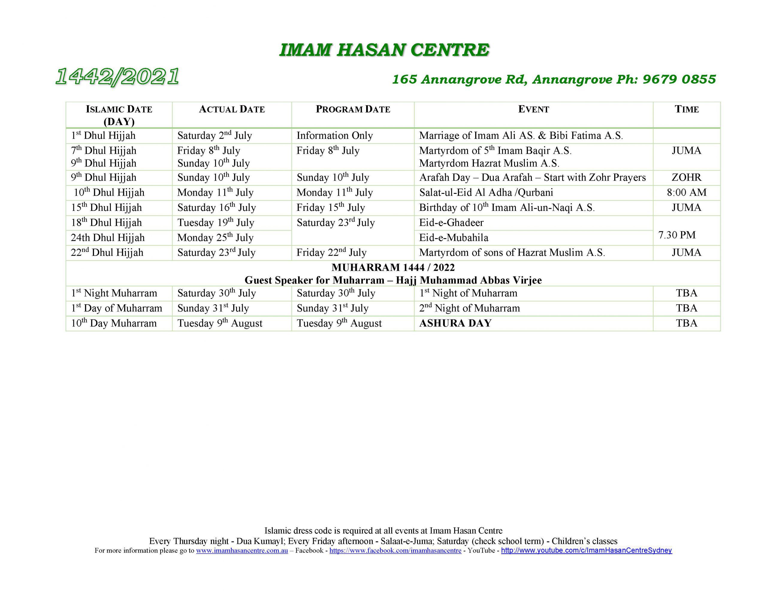 Updated Shawaal Calendar 1443